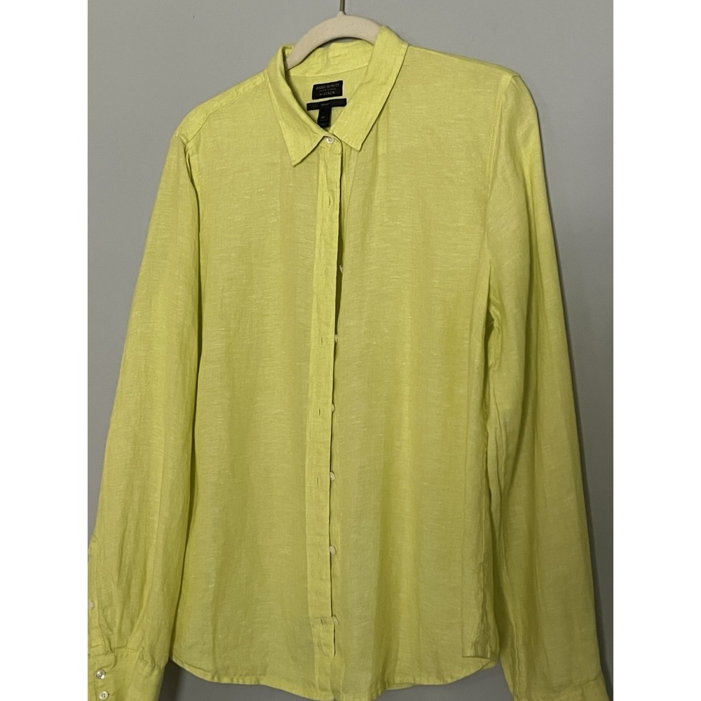 J Crew Baird McNutt Irish Linen Women 14 Perfect Shirt Chartreuse Coastal Preppy